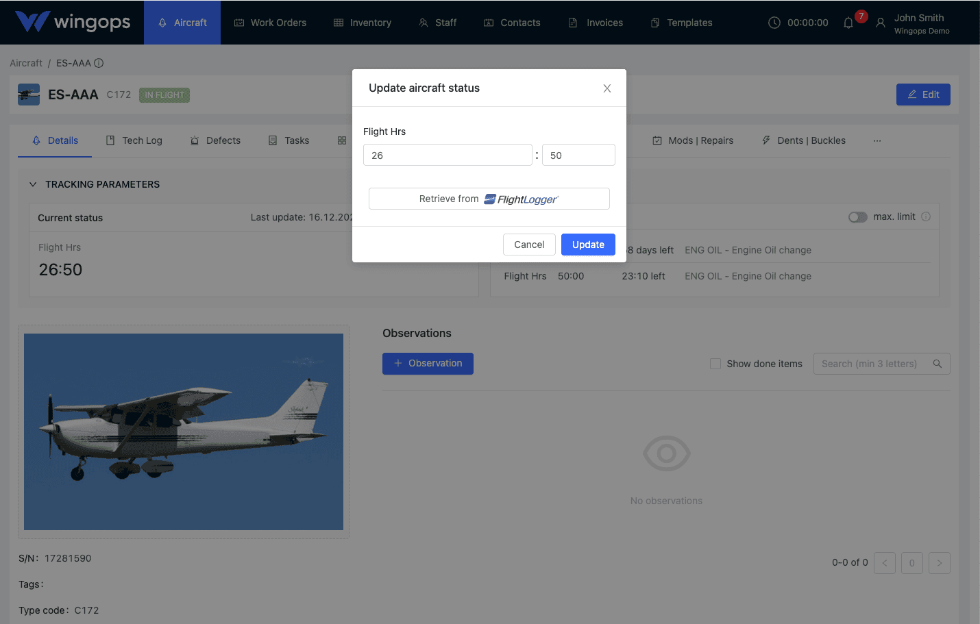 FlightLogger integration screenshot
